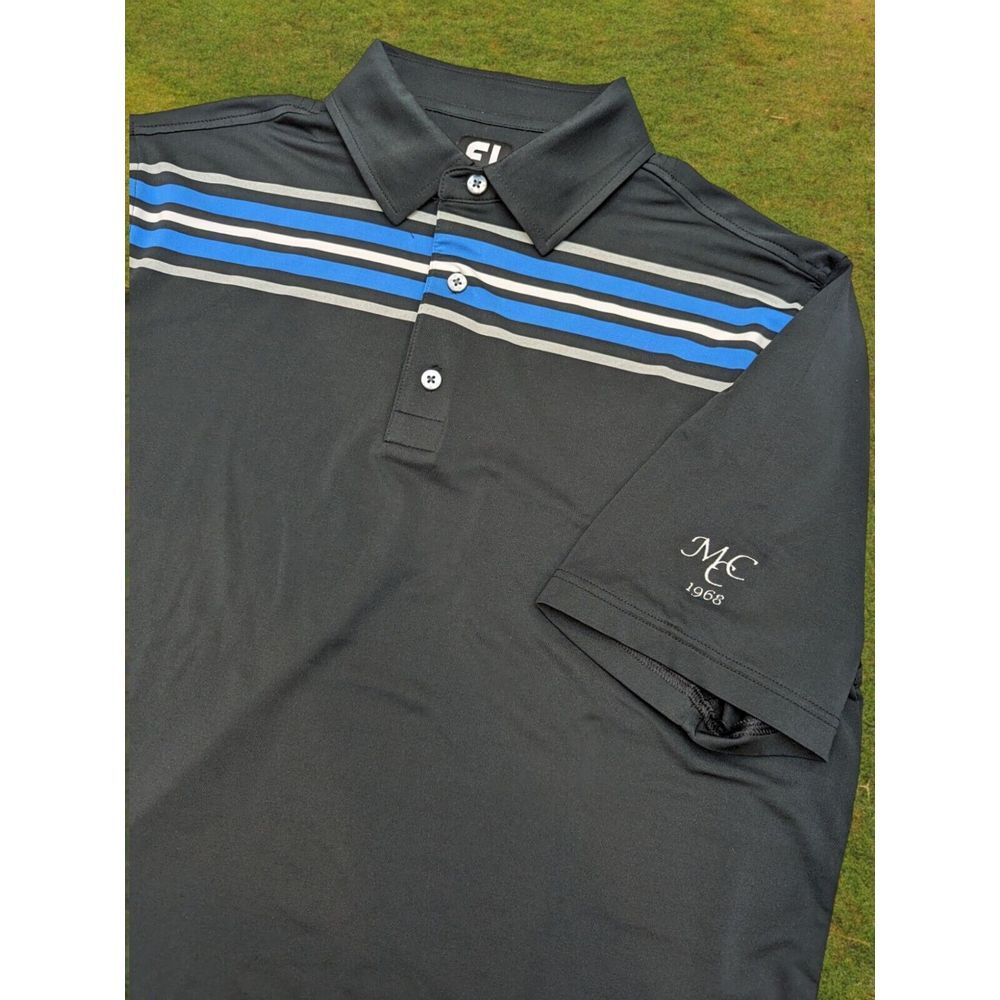 Footjoy Black Blue Stripe Polo Shirt With‎ Logo - L
